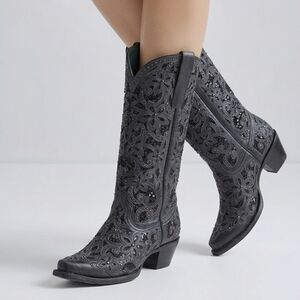 Corral Black Floral Heeled Boots